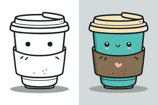 Coffee Cup Logo, Cute Coffee Cup Cartoon line art colorful Vector  Illustration, Coffee cup icon design, Flat carton style, and Food and drink  icon - MasterBundles