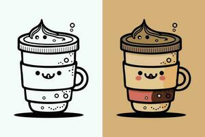 café taza logo, linda café taza dibujos animados línea Arte vistoso vector ilustración, café taza icono diseño, plano caja de cartón estilo, comida y bebida icono