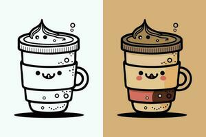 Coffee Cup Logo, Cute Coffee Cup Cartoon line art colorful Vector Illustration, Coffee cup icon design, Flat carton style, Food and drink icon