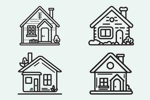 Home Icon set, Illustration of house icons, Black and white house icon, Outline Style, Home line art icons, clean simple design vector