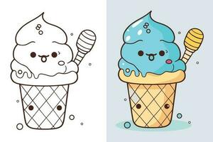 Cute Ice Cream Cartoon line art vector Icon illustration, Food drink Flat Cartoon Concept Pro Vector, Ice Cream Cartoon, Ice Cream cone, cartoon ice cream