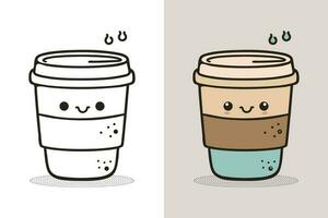 Coffee Cup Logo, Cute Coffee Cup Cartoon line art colorful Vector Illustration, Coffee cup icon design, Flat carton style, Food and drink icon