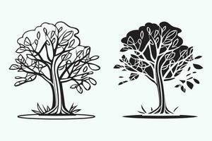 Tree line art vector, Tree silhouette vector, Black and white tree art, Treeline art coloring book, Tree vector isolated