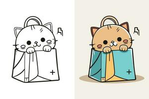 The character of a Little cat in a paper shopping bag, Cute cat, Cat cartoon, Cat drawing, Cat mascot vector