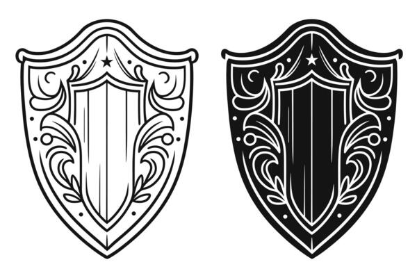 Shield vector, Shield outline style line art,  medieval shield, Royal shield, heraldic shield, Heraldic ornamental shields collection