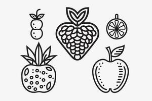 Fruta icono colocar, dibujos animados frutas aislado en blanco fondo, sencillo arte lineal contorno elementos recopilación, limpiar sencillo diseño vector