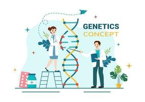 genético Ciencias concepto vector ilustración con adn molécula estructura y Ciencias tecnología en cuidado de la salud plano dibujos animados mano dibujado plantillas