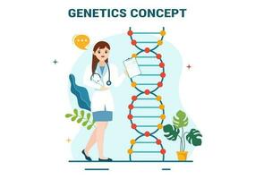 Genetic Science Concept Vector Illustration with DNA Molecule Structure and Science Technology in Healthcare Flat Cartoon Hand Drawn Templates