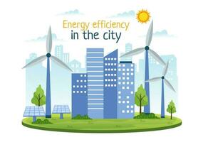 energía eficiencia en el ciudad vector ilustración con sostenible ambiente para electricidad generado desde Dom y viento en mano dibujado plantillas