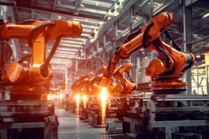 Robots in a factory doing work photo