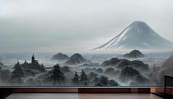 Fuji mount with viewpoint for tourism on foreground in Japan in winter season background. Travel and destination tour concept. photo