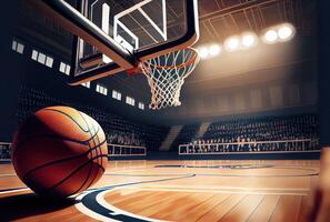 Basketball ball on the basketball court. Sport and Athlete concept. photo