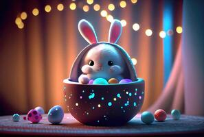 Cute rabbit bunny in the container. Magical fantasy concept. photo