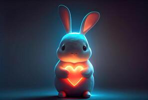 Cute rabbit holding glowing heart. photo