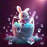 Cute rabbit bunny in the container. Magical fantasy concept. photo