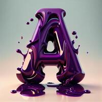 Letter A with purple liquid on the alphabet on minimal background. Nature and Typography concept. photo