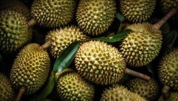 Close up of Durians in dark black background. Fresh fruit and Vegetable concept. Nutrition and vitamin theme. photo