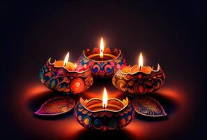 Diwali the festival of lights colorful lanterns with candlelight in the dark background. Holiday and culture concept. photo