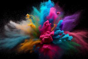 Colorful powder dust exploding in Holi day. Colorful starch and dye powder dust exploding in Holi day. photo