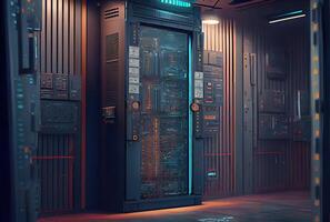 Server room for storage worldwide company database. Technology and big data concept. Digital art illustration. photo