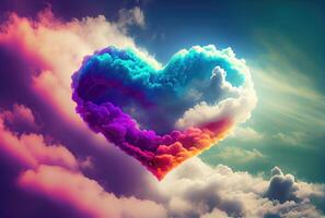 Colorful cloud in heart shape on the dawn sky background. Nature and Abstract concept. photo