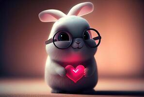 Cute rabbit holding valentines day heart. photo