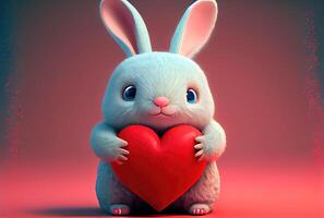 Cute rabbit holding valentines day heart. photo