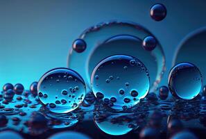 Blue glossy water bubble in underwater background. Nature and abstract concept. photo