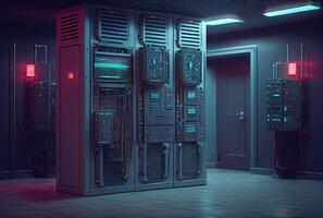 Server room for storage worldwide company database. Technology and big data concept. Digital art illustration. photo