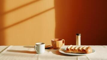 Breakfast with baguette bread food Illustration photo