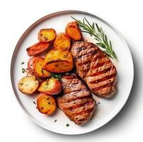 Gilled beef steak and potatoes Illustration photo