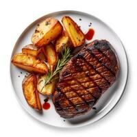 Gilled beef steak and potatoes Illustration photo