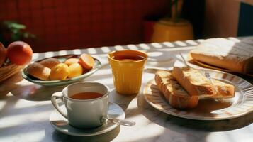 desayuno con junquillo un pan comida ilustración ai generativo foto