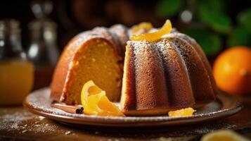 tradicional vainilla libra pastel con naranja extracto, ilustración ai generativo foto