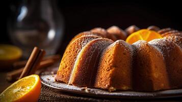 Traditional vanilla pound cake with orange extract, Illustration AI Generative photo