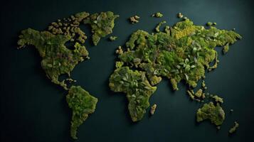 World map from green leaves. Illustration photo