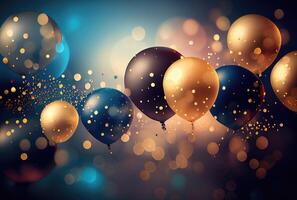 azul y oro globos para nuevo año fiesta celebracion con papel picado antecedentes. generativo ai foto
