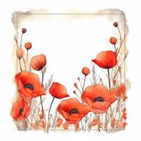 Red watercolor poppy flower frame. Illustration photo