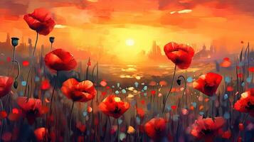 Watercolor poppy flower. Illustration photo