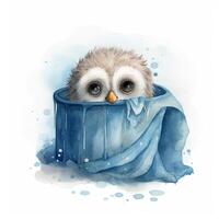 Cute watercolor owl. Illustration photo