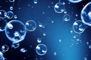 Blue glossy water bubble in underwater background. Nature and abstract concept. photo