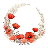 Red watercolor poppy flower frame. Illustration photo