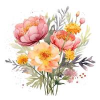 Watercolor flower bouquet. Illustration photo