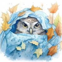 Cute watercolor owl. Illustration photo