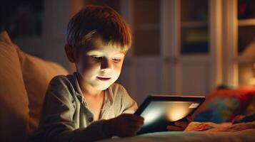 Little boy with tablet pc. Illustration photo