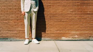 elegante hombre en blanco Zapatos en ciudad calle ilustración ai generativo foto