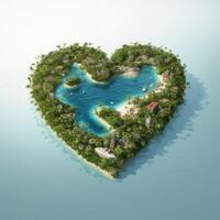 corazón forma isla. ilustración ai generativo foto