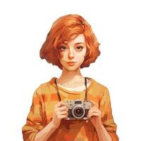 Close-Up Watercolor Woman Pose With Camera Concept, National Photography Day, Ai generated vector