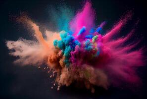 Colorful starch and dye powder dust exploding in Holi day. photo