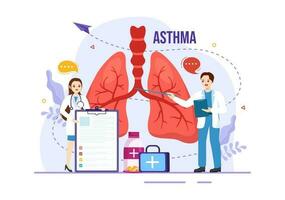 asma enfermedad vector ilustración con humano livianos y inhaladores para respiración en cuidado de la salud plano dibujos animados mano dibujado aterrizaje página plantillas